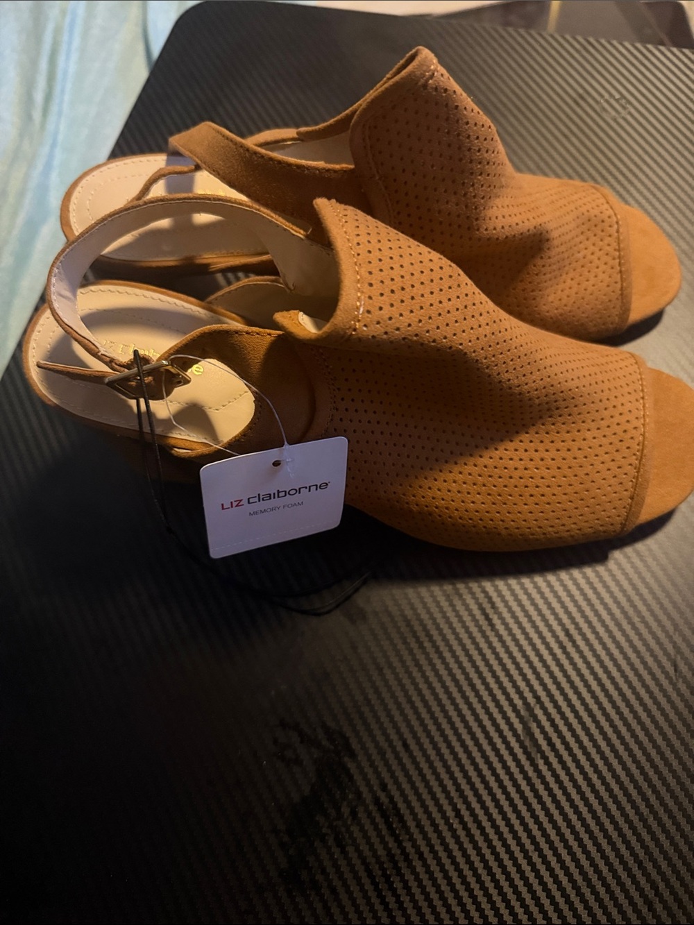 Liz Claiborne Tan Perforated Slingback Wedge Sandals